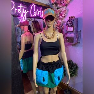 Color Block Big Pocket Mini Cargo Skirt